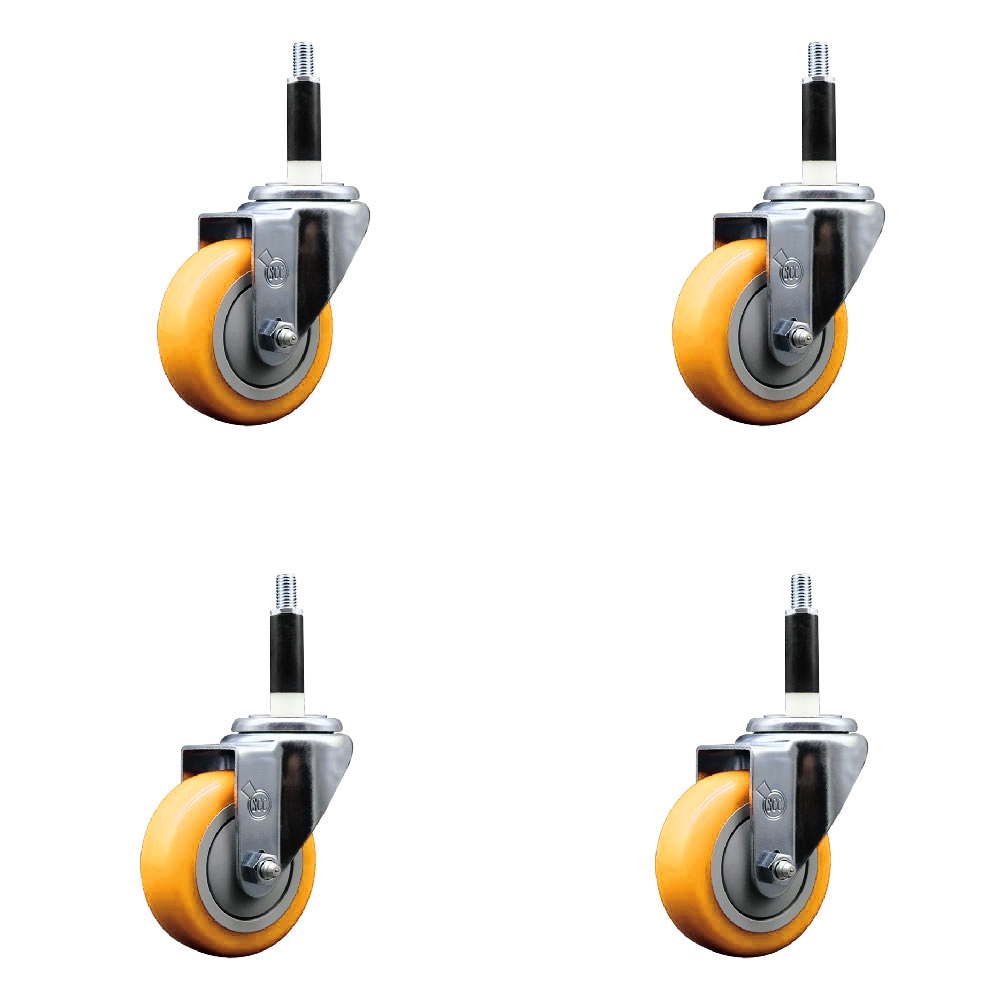 Polyurethane Swivel Stem Caster with 3.5 in. Yellow Caster Wheels, 0.87 in. Expanding Stems - 316 Stainless Steel Casters - Set of 4