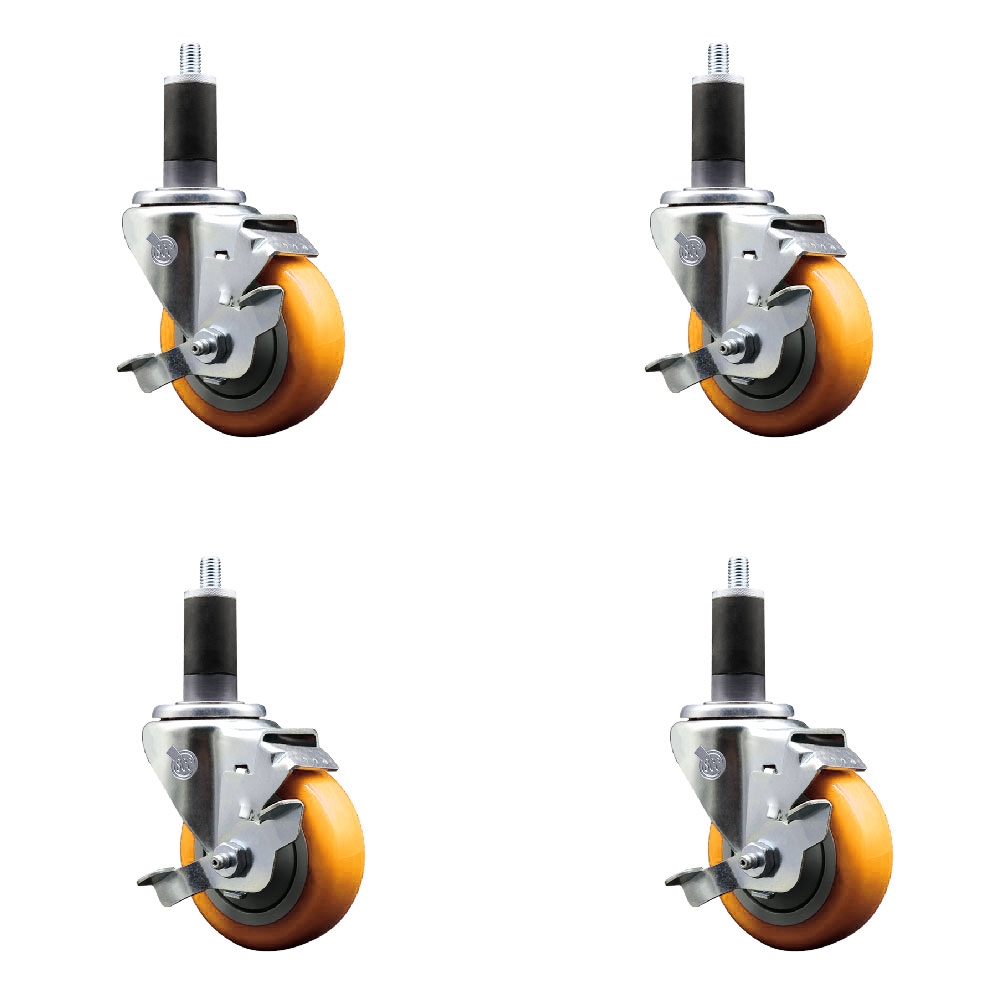 Polyurethane Swivel Stem Caster with 3.5 in. Yellow Caster Wheels, 1.25 in. Expanding Stems - 316 Stainless Steel Casters - Set of 4