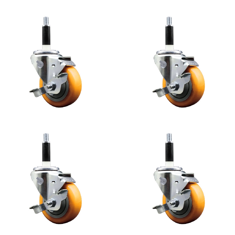 Polyurethane Swivel Stem Caster with 3.5 in. Yellow Caster Wheels, 0.87 in. Expanding Stems - 316 Stainless Steel Casters - Set of 4