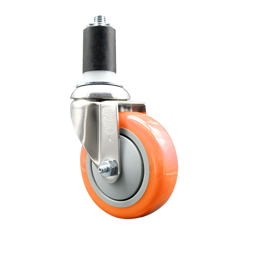 Polyurethane Swivel Stem Caster with 4 in. Orange Caster Wheels, 1.63 in. Expanding Stem - 316 Stainless Steel Caster