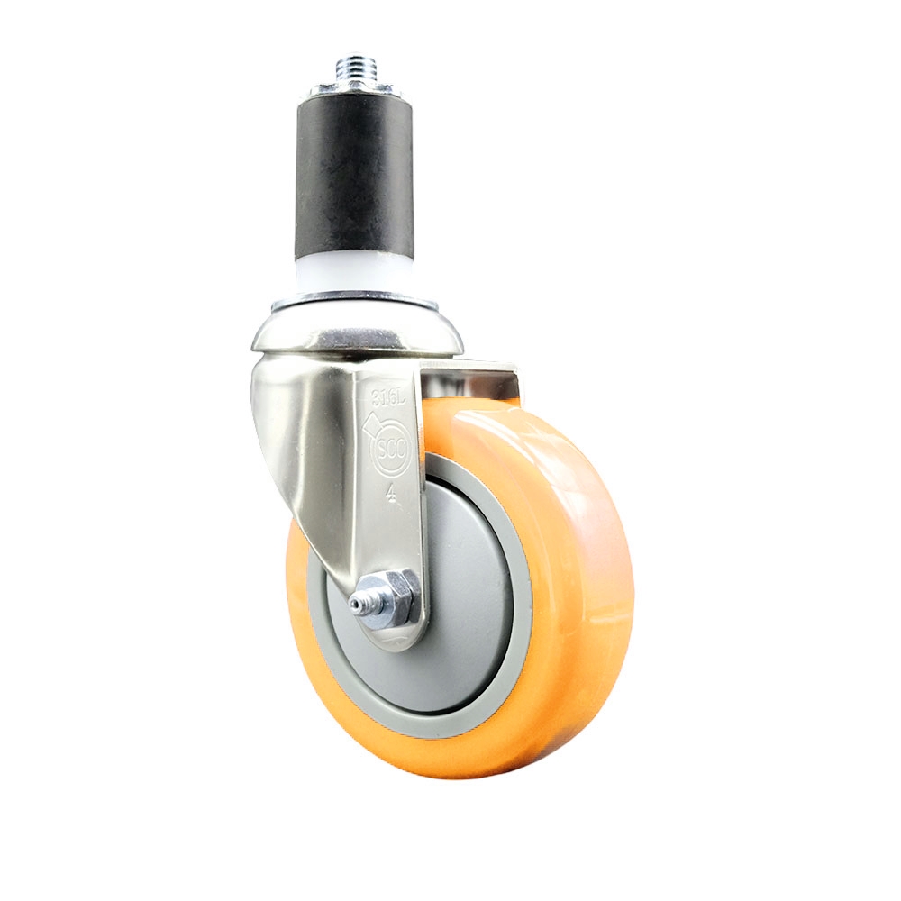 Polyurethane Swivel Stem Caster with 4 in. Yellow Caster Wheels, 1.5 in. Expanding Stem - 316 Stainless Steel Caster