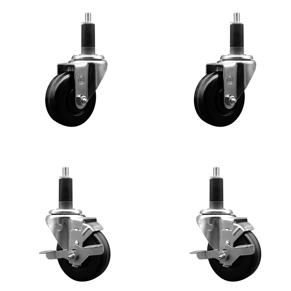 SCC-EX20S3514-PHR-2-TLB-2-118 Phenolic Swivel Expanding Stem Caster with Roller Bearings 3.5 x 1.25 in. Black Wheels & 1.13 in. Stems - Set of 4