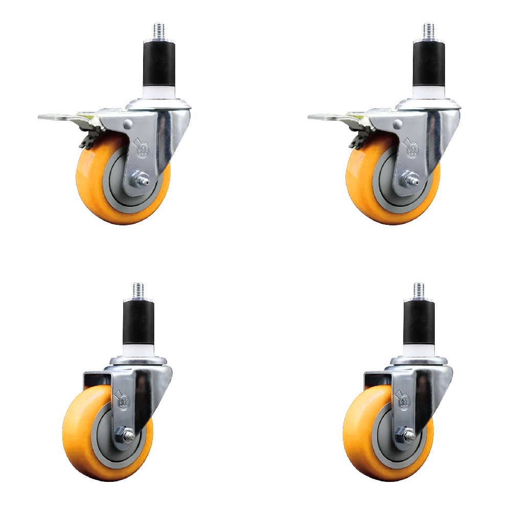 Polyurethane Swivel Stem Caster with 3.5 in. Yellow Caster Wheels, 1.5 in. Expanding Stem - 316 Stainless Steel Casters - Set of 4