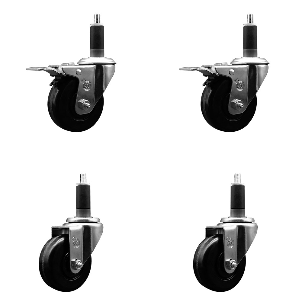 SCC-EXTTL20S3514-PHR-2-S-2-118 Phenolic Swivel Expanding Stem Caster with Roller Bearings 3.5 x 1.25 in. Black Wheels & 1.13 in. Stems - Set of 4