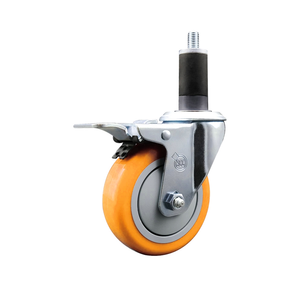 Polyurethane Swivel Stem Caster with 4 in. Yellow Caster Wheels & Total Lock Brake, 1.25 in. Expanding Stem - 316 Stainless Steel Caster