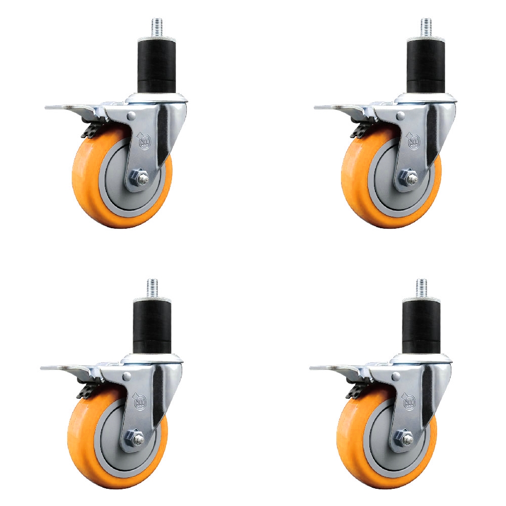 Polyurethane Swivel Stem Caster with 4 in. Yellow Caster Wheels, 1.75 in. Expanding Stems - 316 Stainless Steel Casters - Set of 4