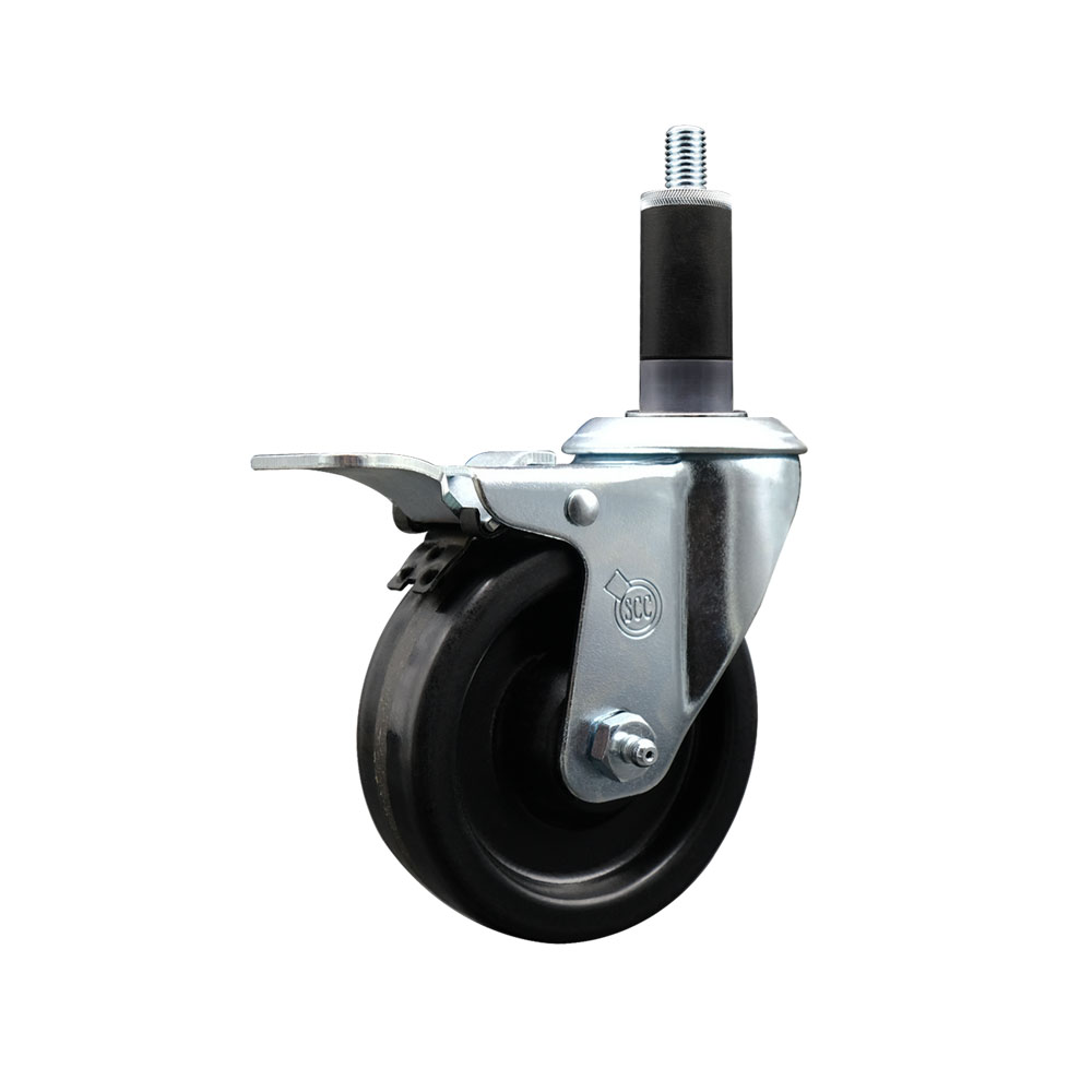 SCC-EXTTL20S414-PHR-118 Phenolic Swivel Expanding Stem Caster with Roller Bearing 4 x 1.25 in. Black Wheel & 1.13 in. Stem & Total Locking Brake