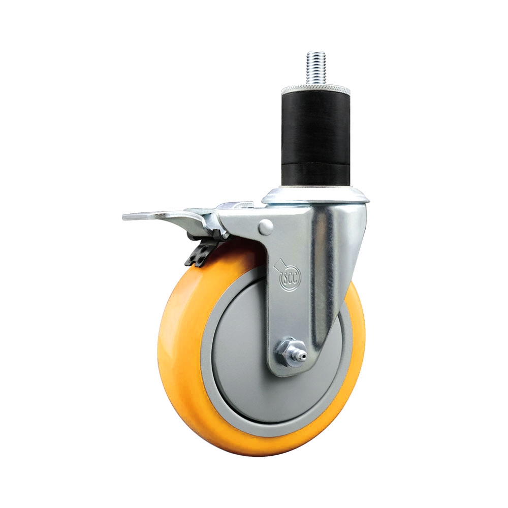 Polyurethane Swivel Stem Caster with 5 in. Yellow Caster Wheels & Total Lock Brake, 1.75 in. Expanding Stem - 316 Stainless Steel Caster