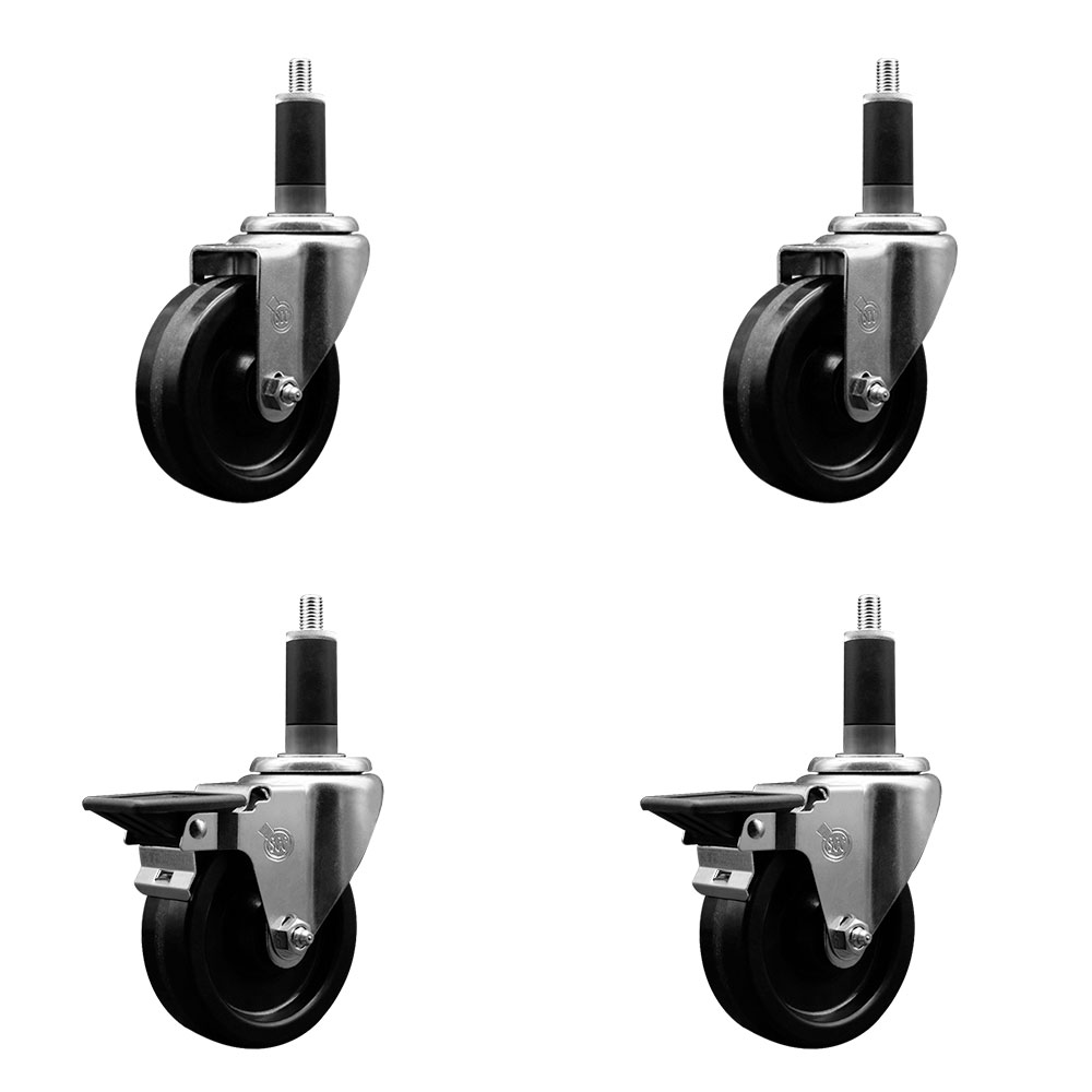 SCC-EX20S414-PHR-2-PLB-2-118 Phenolic Swivel Expanding Stem Caster with Roller Bearings 4 x 1.25 in. Black Wheels & 1.13 in. Stems - Set of 4