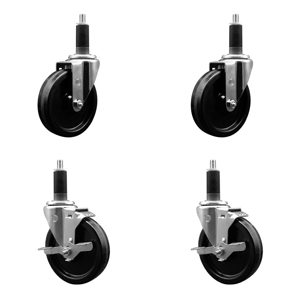 SCC-EX20S514-PHR-2-TLB-2-118 Phenolic Swivel Expanding Stem Caster with Roller Bearings 5 x 1.25 in. Black Wheels & 1.13 in. Stems - Set of 4
