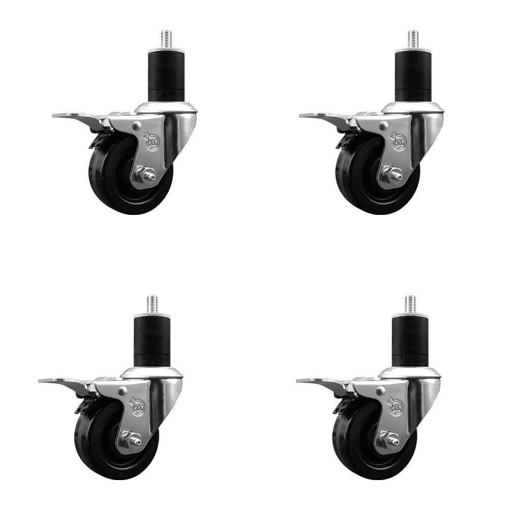 SCC-EXTTL20S314-PHR-134-4 Phenolic Swivel Expanding Stem Caster with Roller Bearings 3 x 1.25 in. Black Wheels & 1.75 in. Stems - Set of 4