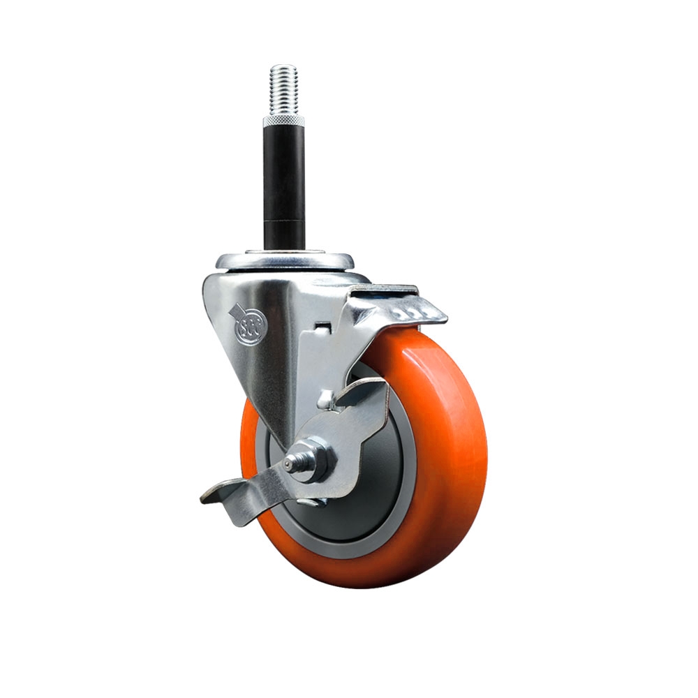 Stainless Steel Polyurethane Swivel Caster - Orange - 4 in. Wheel - Top Locking Brake - 350 lbs Capacity