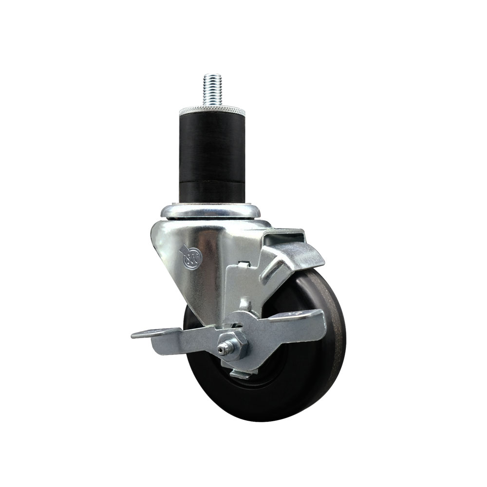 SCC-EX20S3514-PHR-TLB-134 Phenolic Swivel Expanding Stem Caster with Roller Bearing 3.5 x 1.25 in. Black Wheel & 1.75 in. Stem & Top Locking Brake