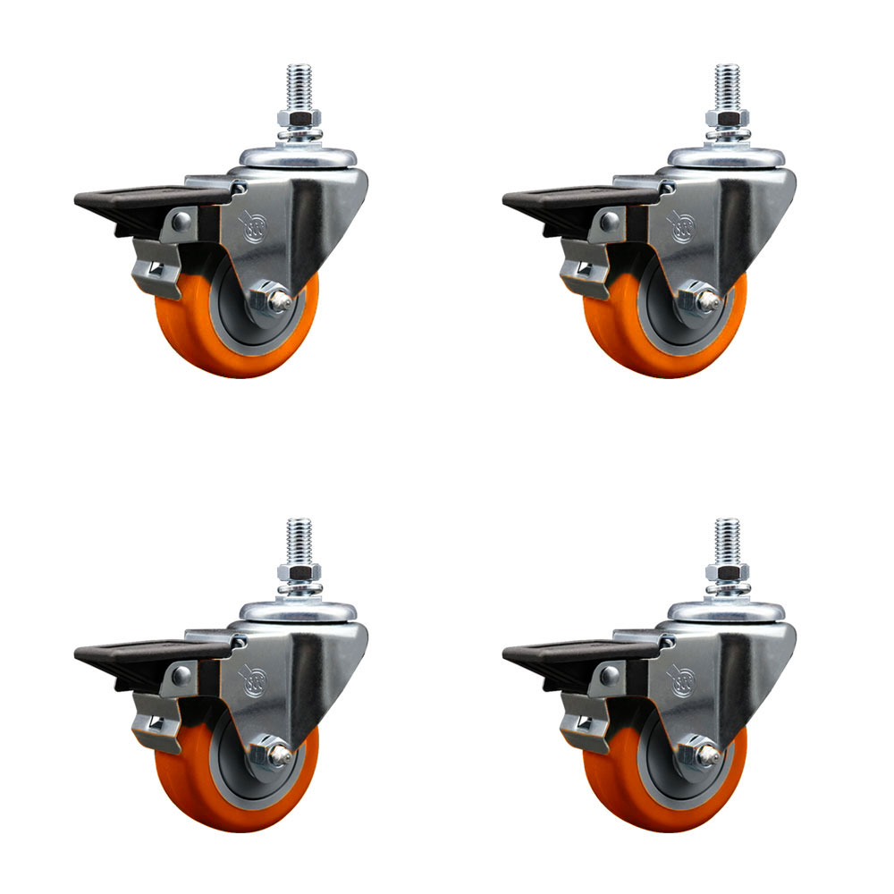 SCC-TS20S314-PPUB-ORG-PLB-121315-4 Polyurethane Swivel Threaded Stem Caster with 3 x 1.25 in. Orange Wheels & 0.5 in. Stems - Set of 4
