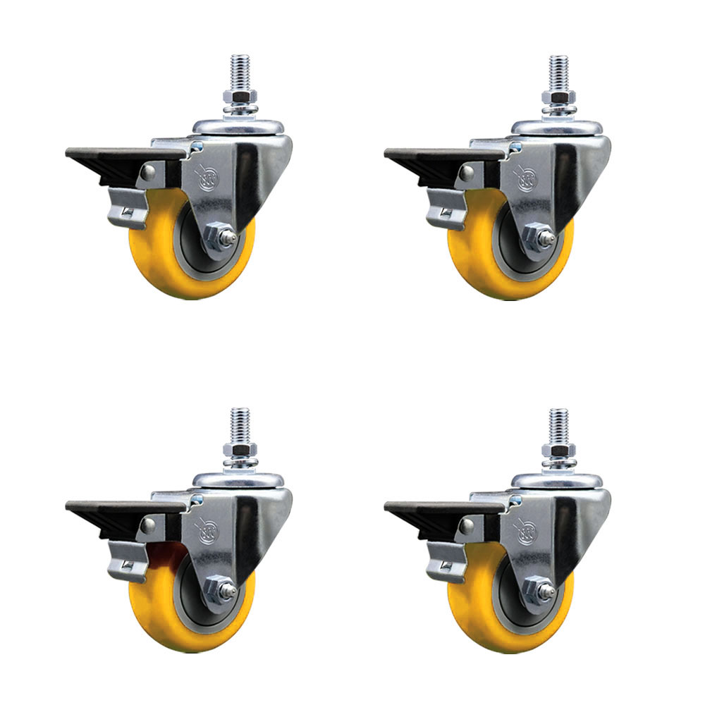 SCC-TS20S314-PPUB-YEL-PLB-121315-4 Polyurethane Swivel Threaded Stem Caster with 3 x 1.25 in. Yellow Wheels & 0.5 in. Stems - Set of 4