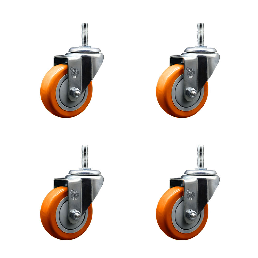 SCC-TS20S3514-PPUB-ORG-34212-4 Polyurethane Swivel Threaded Stem Caster with 3.5 x 1.25 in. Orange Wheels & 0.75 in. Stems - Set of 4