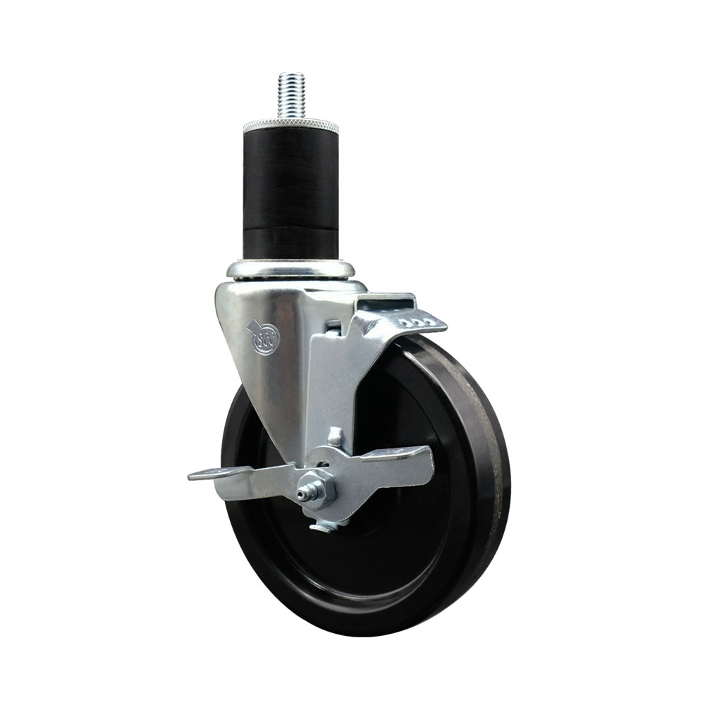 SCC-EX20S514-PHR-TLB-134 Phenolic Swivel Expanding Stem Caster with Roller Bearing 5 x 1.25 in. Black Wheel & 1.75 in. Stem & Top Locking Brake