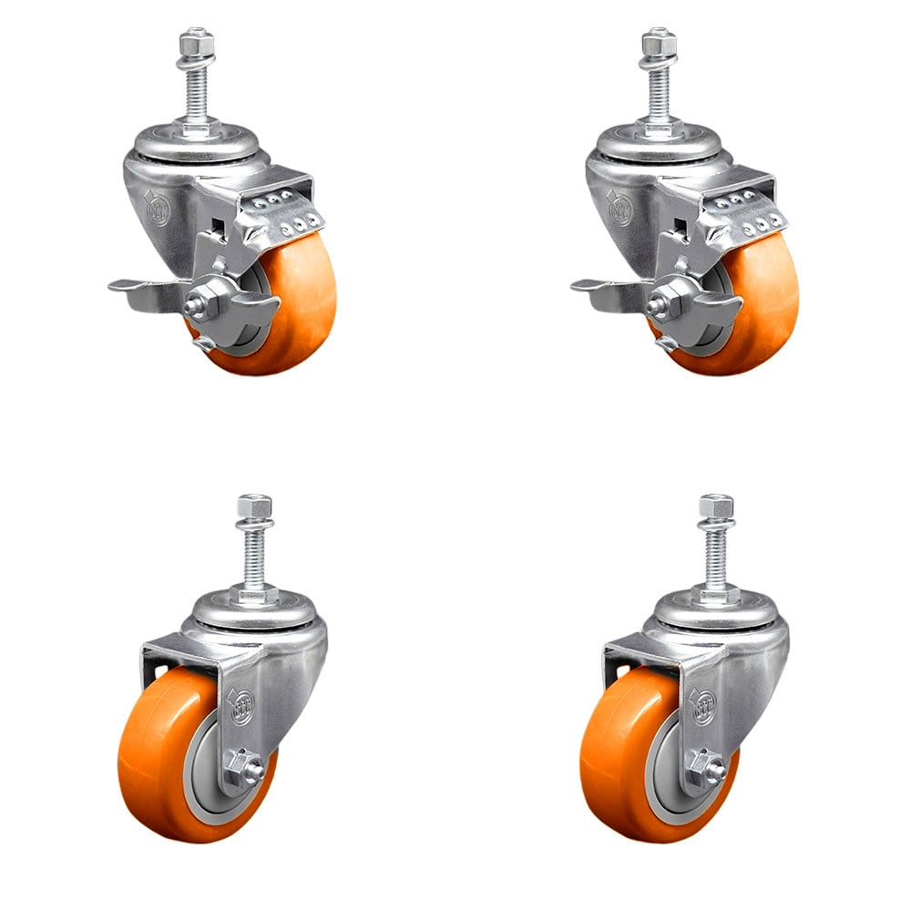 SCC-TS20S3514-PPUBORG-TLB-381615-2S2 Polyurethane Swivel Threaded Stem Caster with 3.5 x 1.25 in. Orange Wheels & 0.38 in. Stems - Set of 4