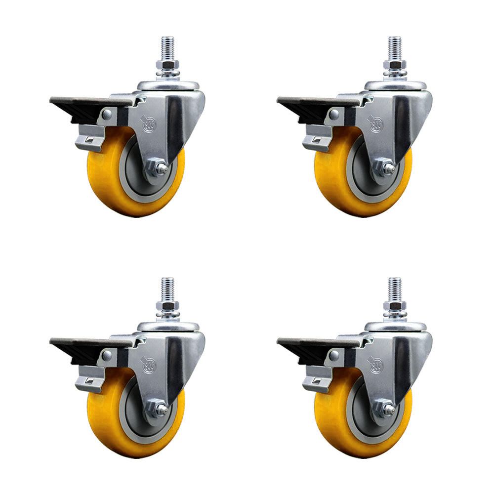 SCC-TS20S3514-PPUB-YEL-PLB-121315-4 Polyurethane Swivel Threaded Stem Caster with 3.5 x 1.25 in. Yellow Wheels & 0.5 in. Stems - Set of 4
