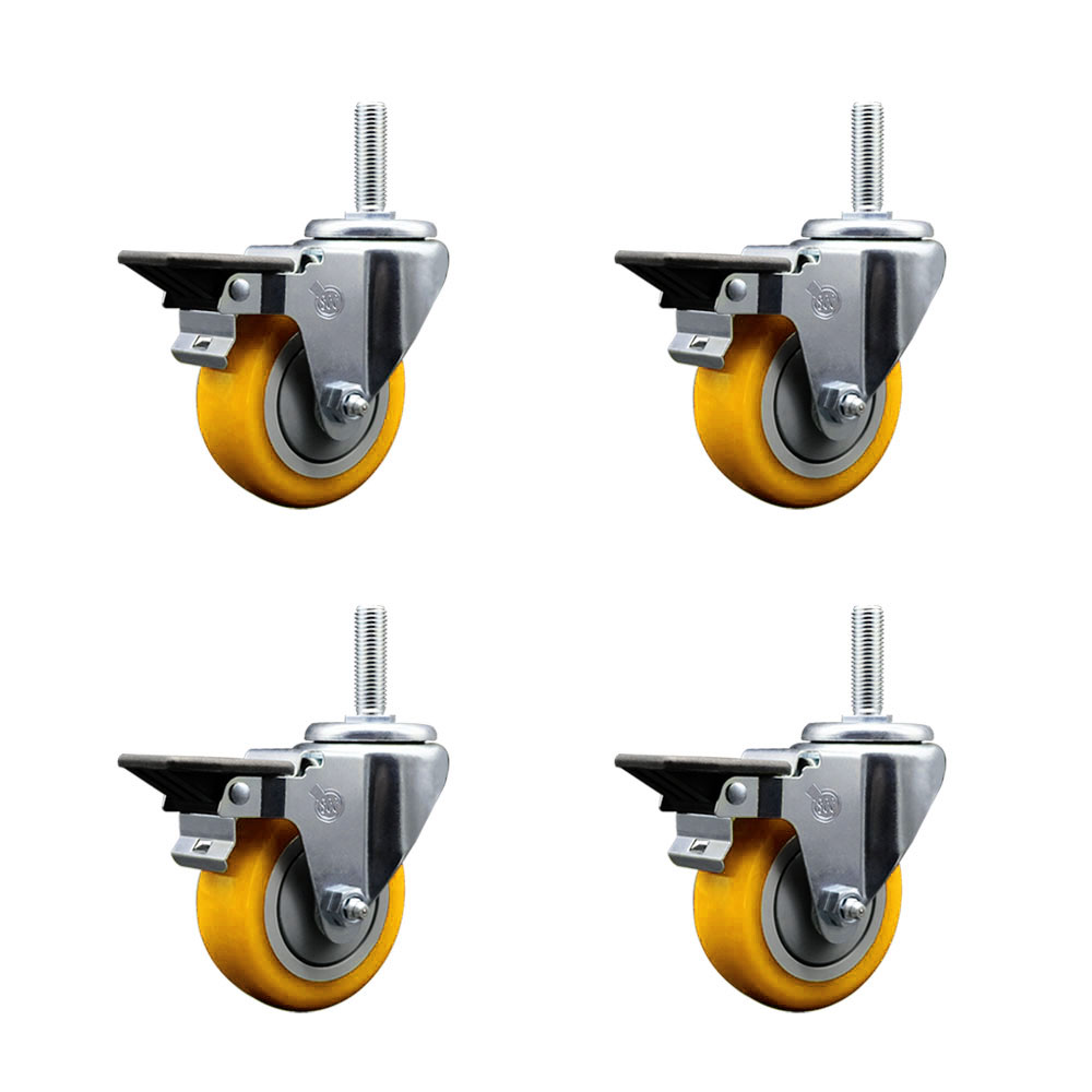 SCC-TS20S3514-PPUB-YEL-PLB-34212-4 Polyurethane Swivel Threaded Stem Caster with 3.5 x 1.25 in. Yellow Wheels & 0.75 in. Stems - Set of 4