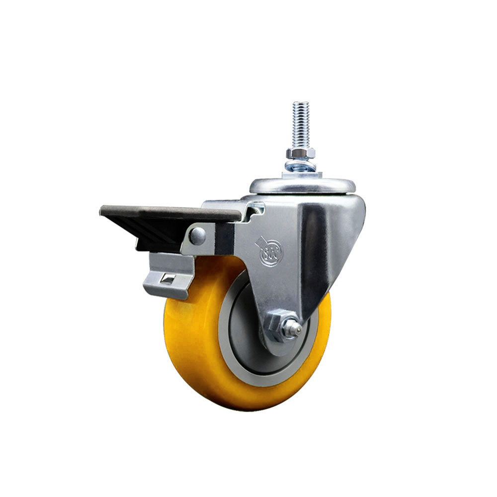 SCC-TS20S3514-PPUB-YEL-PLB-381615 Polyurethane Swivel Threaded Stem Caster with 3.5 x 1.25 in. Yellow Wheel & 0.38 in. Stem & Posi Locking Brake