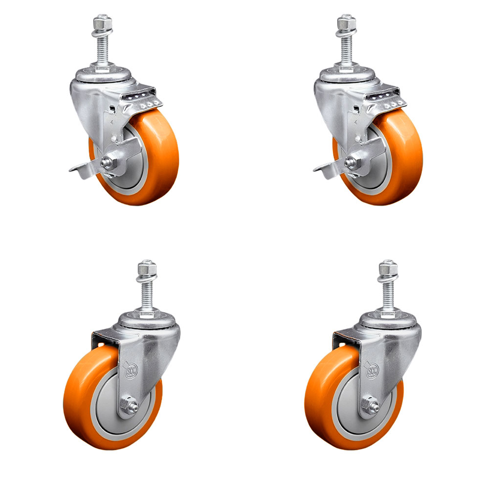 SCC-TS20S414-PPUBORG-TLB-381615-2-S2 Polyurethane Swivel Threaded Stem Caster with 4 x 1.25 in. Orange Wheels & 0.38 in. Stems - Set of 4