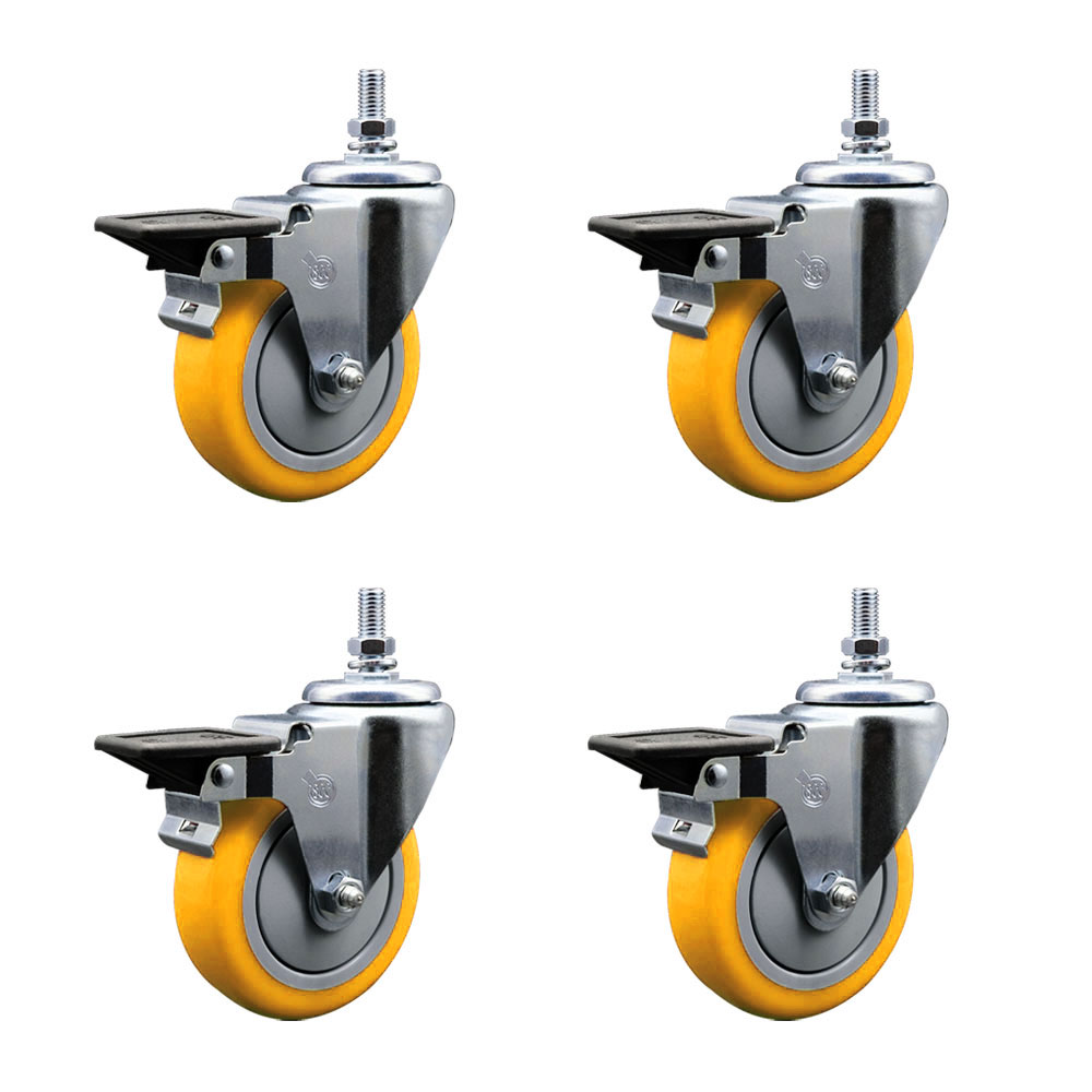 SCC-TS20S414-PPUB-YEL-PLB-M1015-4 Polyurethane Swivel Threaded Stem Caster with 4 x 1.25 in. Yellow Wheels & 10 mm Stems - Set of 4