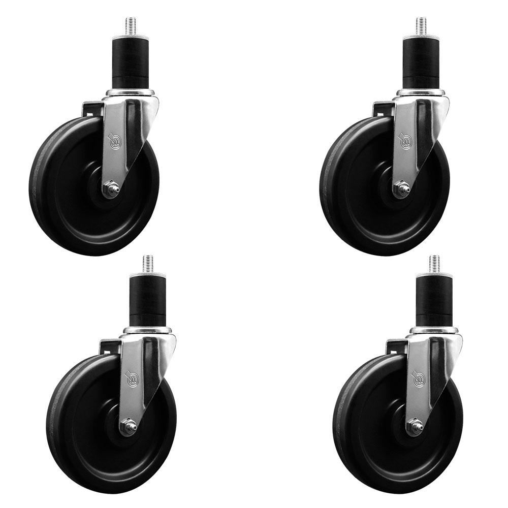 SCC-EX20S615-PHR-134-4 Phenolic Swivel Expanding Stem Caster with Roller Bearings 6 x 1.5 in. Black Wheels & 1.75 in. Stems - Set of 4