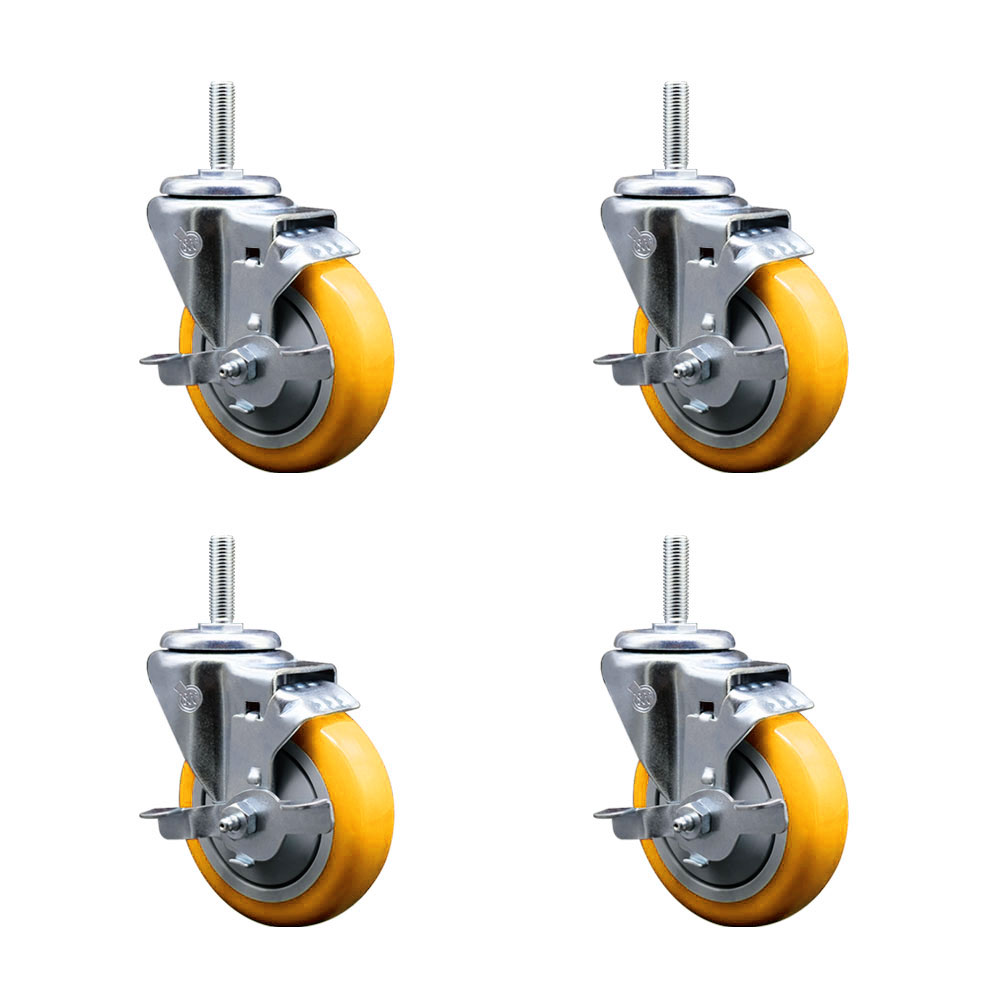 SCC-TS20S414-PPUB-YEL-TLB-34212-4 Polyurethane Swivel Threaded Stem Caster with 4 x 1.25 in. Yellow Wheels & 0.75 in. Stems - Set of 4