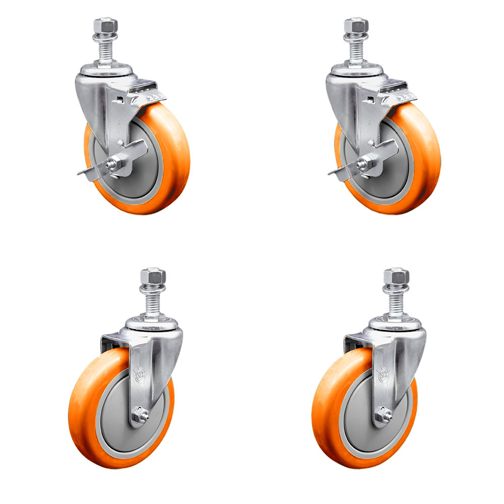 SCC-TS20S514-PPUBORG-TLB-121315-2-S2 Polyurethane Swivel Threaded Stem Caster with 5 x 1.25 in. Orange Wheels & 0.5 in. Stems - Set of 4