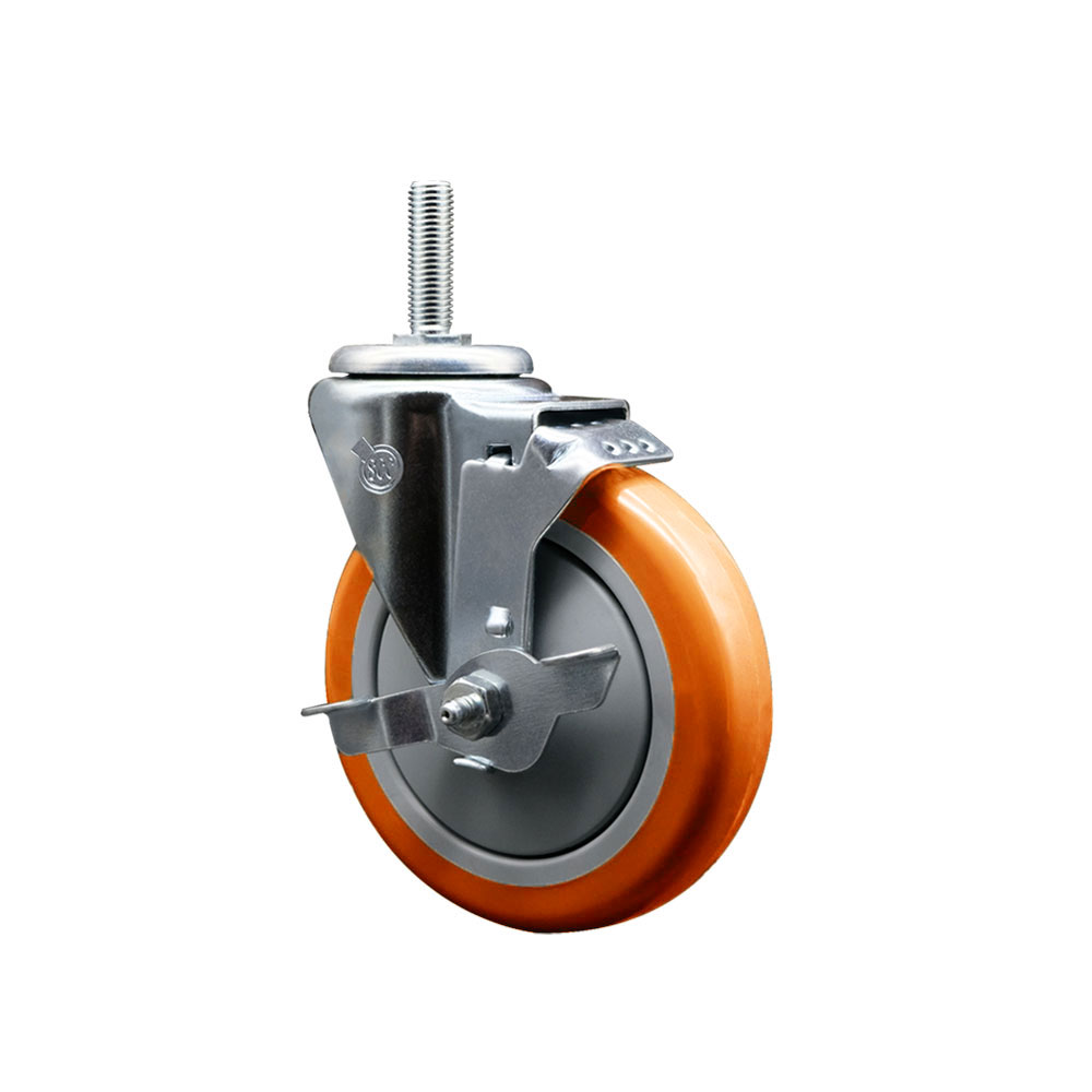 SCC-TS20S514-PPUB-ORG-TLB-58212 Polyurethane Swivel Threaded Stem Caster with 5 x 1.25 in. Orange Wheel & 0.63 in. Stem & Top Locking Brake