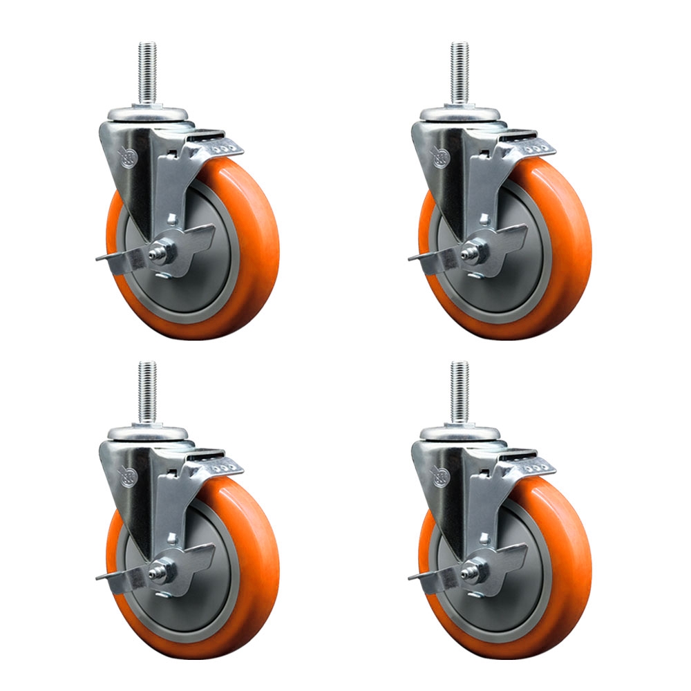 SCC-TS20S514-PPUB-ORG-TLB-58212-4 Polyurethane Swivel Threaded Stem Caster with 5 x 1.25 in. Orange Wheels & 0.63 in. Stems - Set of 4