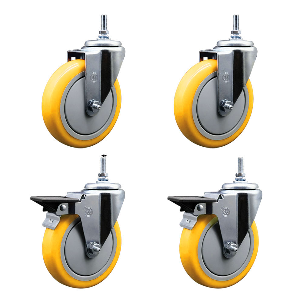 SCC-TS20S514-PPUB-YEL-381615-2-PLB-2 Polyurethane Swivel Threaded Stem Caster with 5 x 1.25 in. Yellow Wheels & 0.38 in. Stems - Set of 4