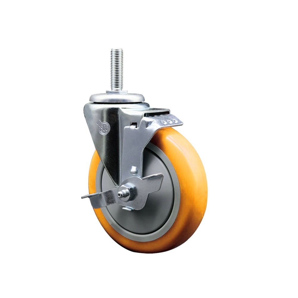 SCC-TS20S514-PPUB-YEL-TLB-34212 Polyurethane Swivel Threaded Stem Caster with 5 x 1.25 in. Yellow Wheel & 0.75 in. Stem & Top Locking Brake