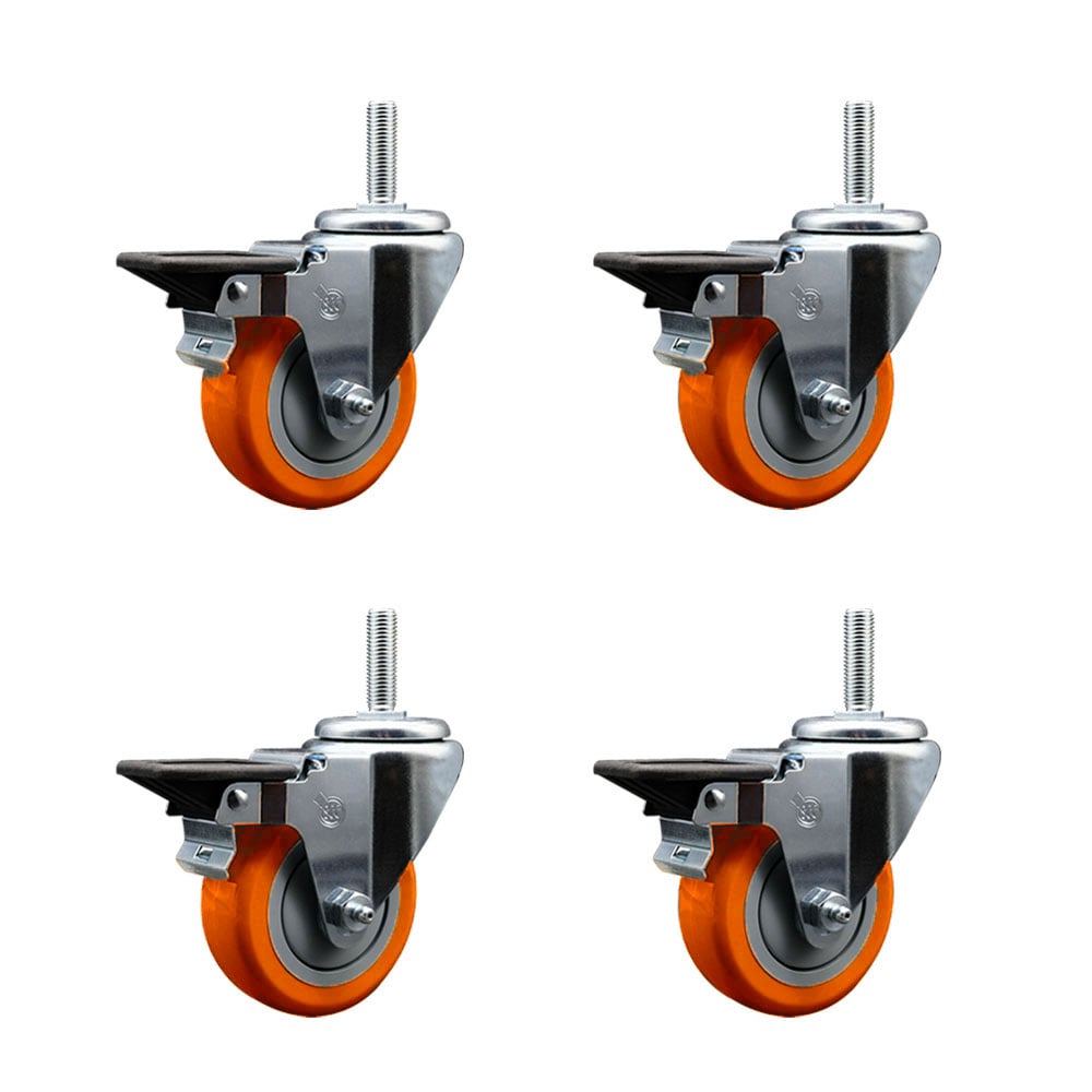 SCC-TS20S3514-PPUB-ORG-PLB-34212-4 Polyurethane Swivel Threaded Stem Caster with 3.5 x 1.25 in. Orange Wheels & 0.75 in. Stems - Set of 4