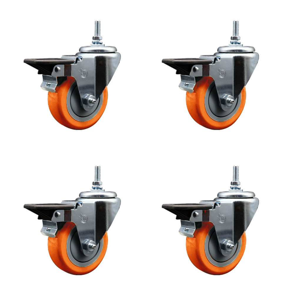 SCC-TS20S3514-PPUB-ORG-PLB-381615-4 Polyurethane Swivel Threaded Stem Caster with 3.5 x 1.25 in. Orange Wheels & 0.38 in. Stems - Set of 4