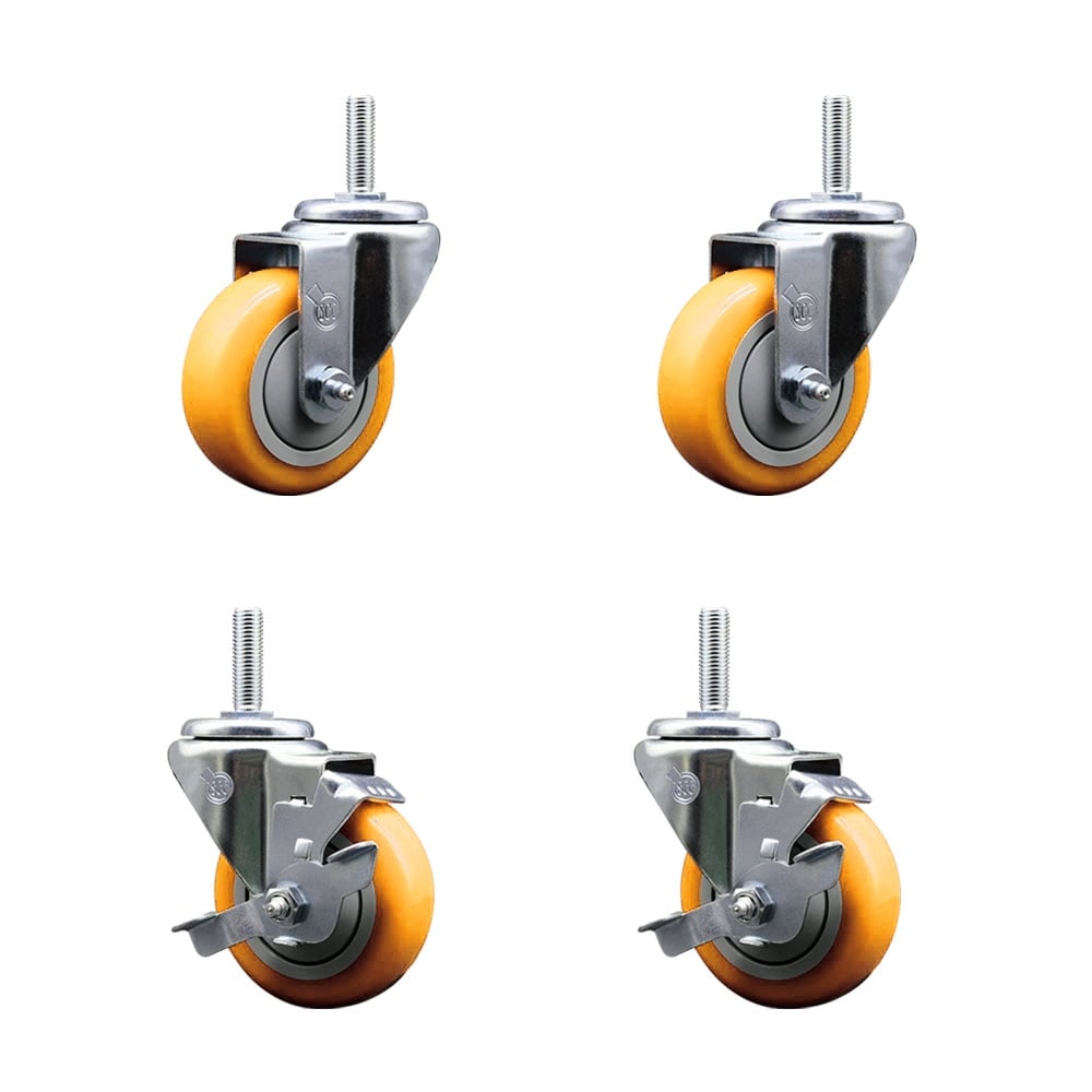 SCC-TS20S3514-PPUB-YEL-34212-2-TLB-2 Polyurethane Swivel Threaded Stem Caster with 3.5 x 1.25 in. Yellow Wheels & 0.75 in. Stems - Set of 4