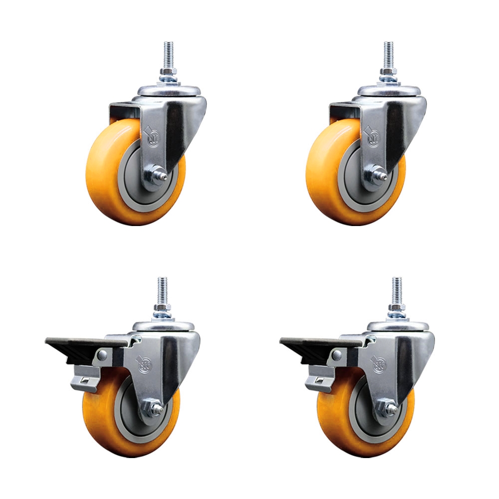 SCC-TS20S3514-PPUB-YEL-M1215-2-PLB-2 Polyurethane Swivel Threaded Stem Caster with 3.5 x 1.25 in. Yellow Wheels & 12 mm Stems - Set of 4