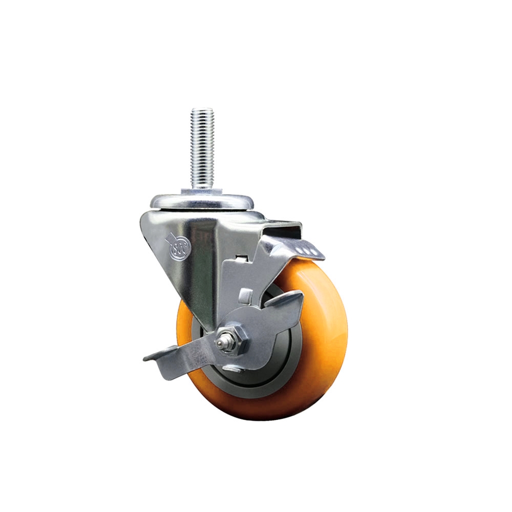 SCC-TS20S3514-PPUB-YEL-TLB-58212 Polyurethane Swivel Threaded Stem Caster with 3.5 x 1.25 in. Yellow Wheel & 0.63 in. Stem & Top Locking Brake
