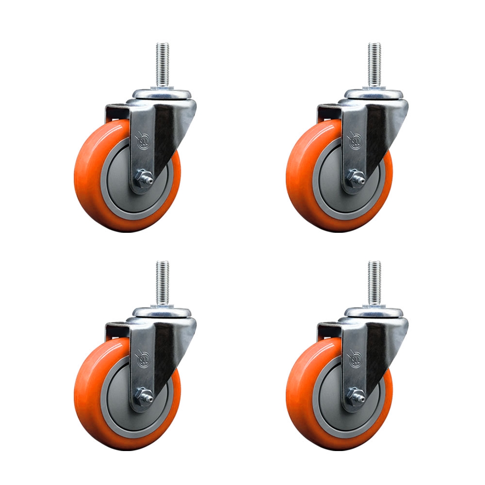 SCC-TS20S414-PPUB-ORG-58212-4 Polyurethane Swivel Threaded Stem Caster with 4 x 1.25 in. Orange Wheels & 0.63 in. Stems - Set of 4