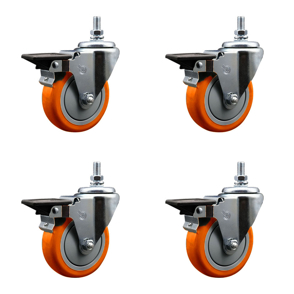 SCC-TS20S414-PPUB-ORG-PLB-121315-4 Polyurethane Swivel Threaded Stem Caster with 4 x 1.25 in. Orange Wheels & 0.5 in. Stems - Set of 4