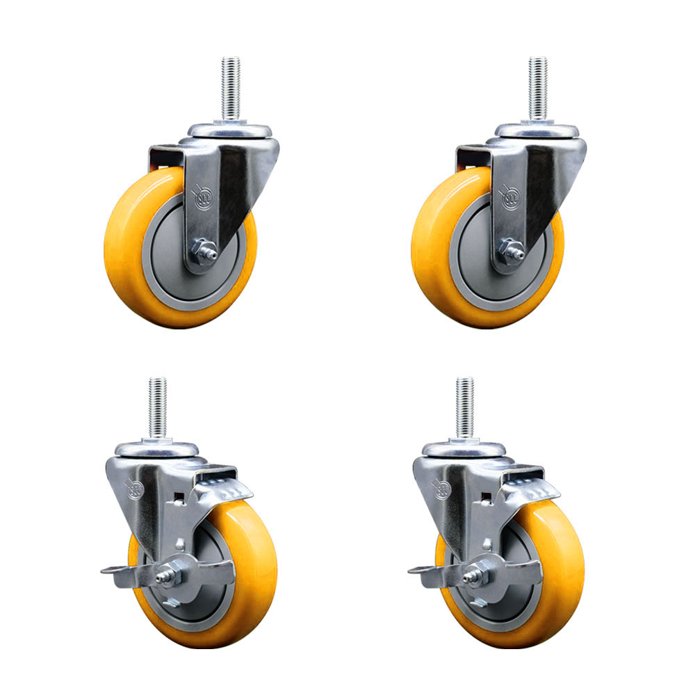 SCC-TS20S414-PPUB-YEL-58212-2-TLB-2 Polyurethane Swivel Threaded Stem Caster with 4 x 1.25 in. Yellow Wheels & 0.63 in. Stems - Set of 4