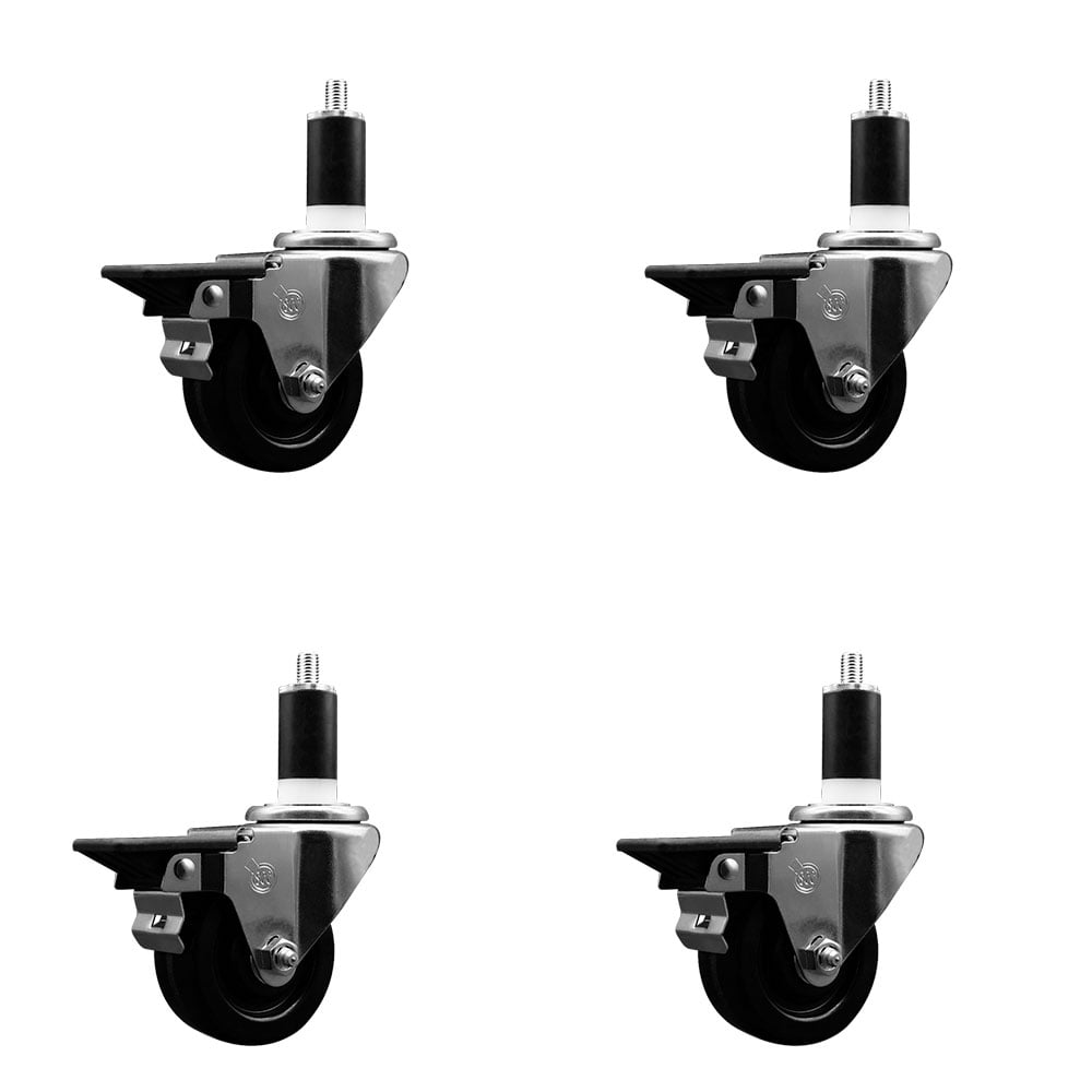 SCC-EX20S314-PHR-PLB-138-4 Phenolic Swivel Expanding Stem Caster with Roller Bearings 3 x 1.25 in. Black Wheels & 1.38 in. Stems - Set of 4