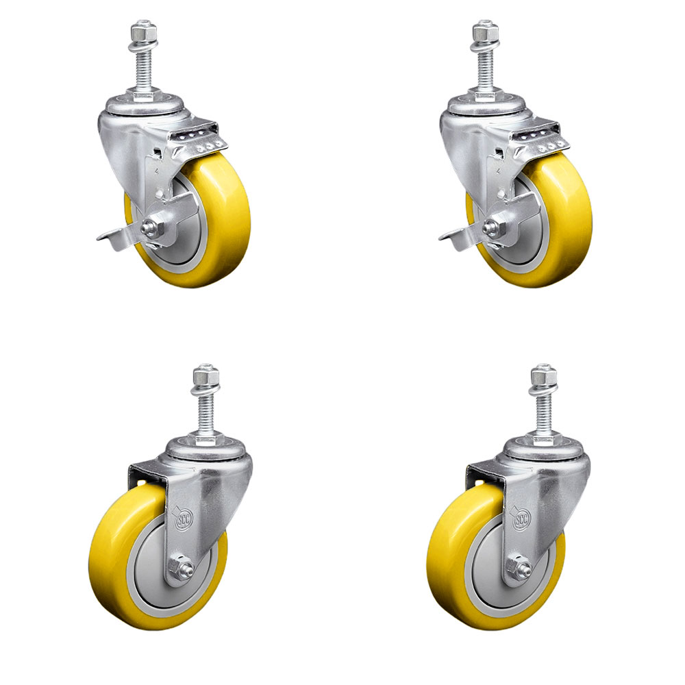 SCC-TS20S414-PPUB-YEL-TLB-381615-2S2 Polyurethane Swivel Threaded Stem Caster with 4 x 1.25 in. Yellow Wheels & 0.38 in. Stems - Set of 4
