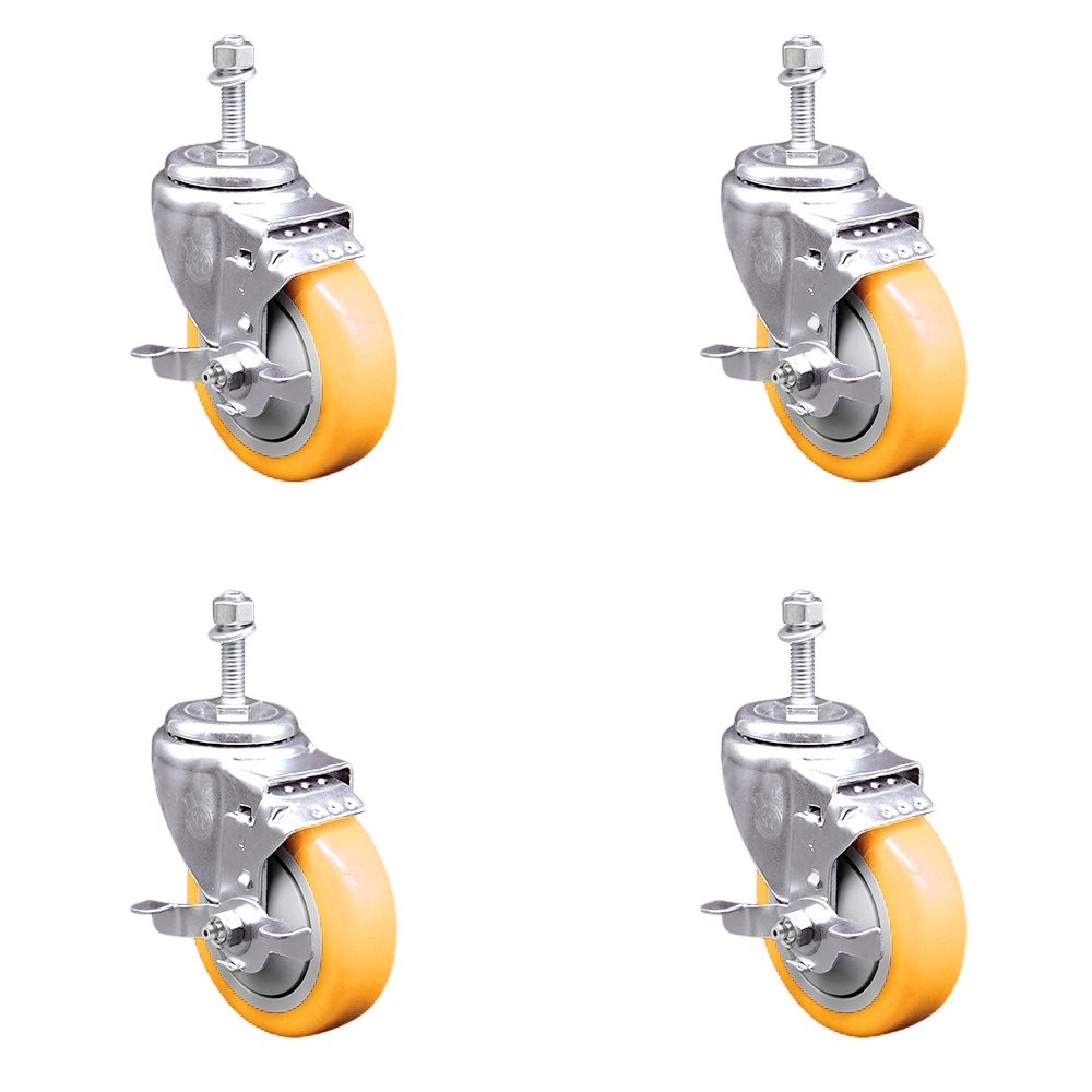SCC-TS20S414-PPUB-YEL-TLB-381615-4 Polyurethane Swivel Threaded Stem Caster with 4 x 1.25 in. Yellow Wheels & 0.38 in. Stems - Set of 4