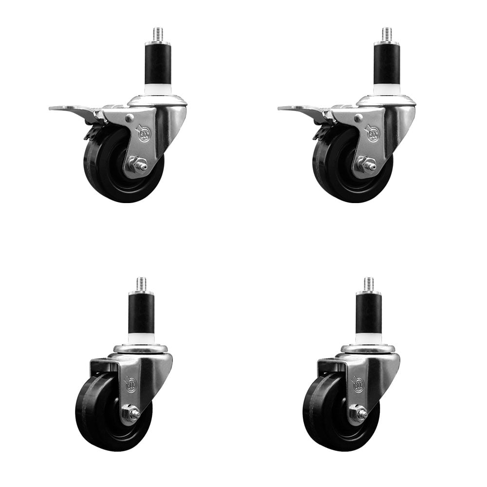 SCC-EXTTL20S314-PHR-2-S-2-138 Phenolic Swivel Expanding Stem Caster with Roller Bearings 3 x 1.25 in. Black Wheels & 1.38 in. Stems - Set of 4