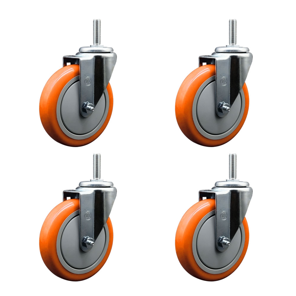 SCC-TS20S514-PPUB-ORG-34212-4 Polyurethane Swivel Threaded Stem Caster with 5 x 1.25 in. Orange Wheels & 0.75 in. Stems - Set of 4
