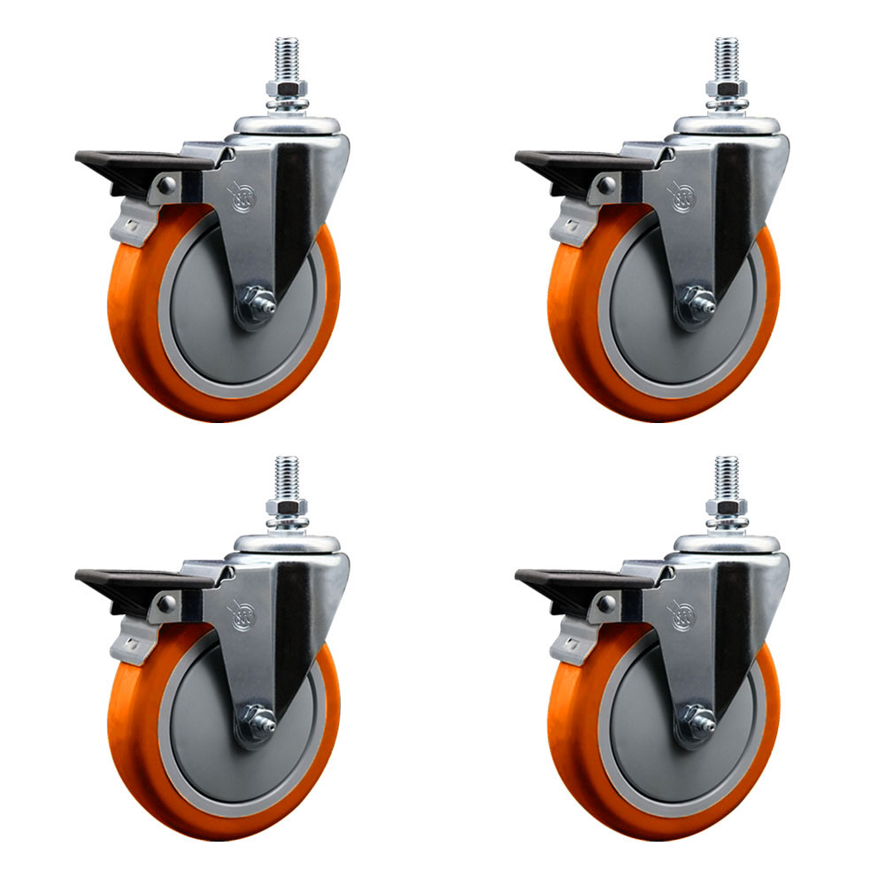 SCC-TS20S514-PPUB-ORG-PLB-121315-4 Polyurethane Swivel Threaded Stem Caster with 5 x 1.25 in. Orange Wheels & 0.5 in. Stems - Set of 4