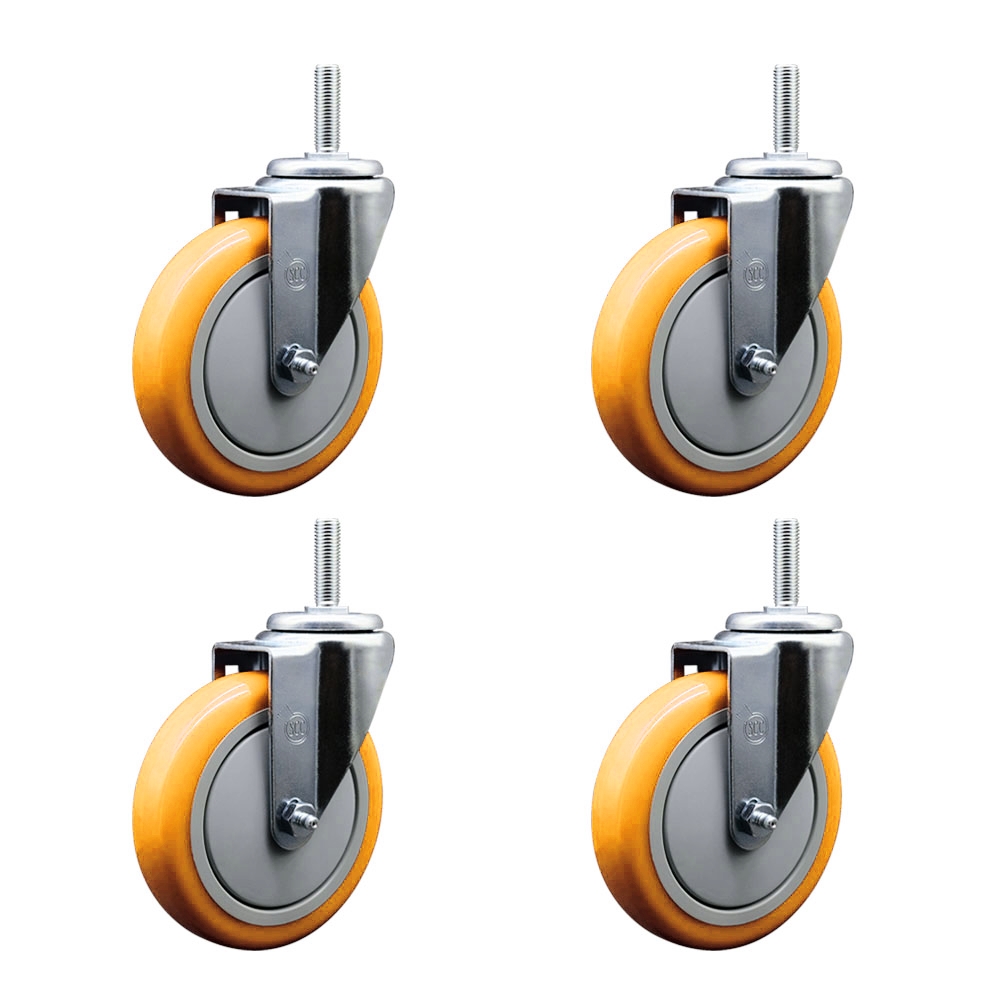 SCC-TS20S514-PPUB-YEL-34212-4 Polyurethane Swivel Threaded Stem Caster with 5 x 1.25 in. Yellow Wheels & 0.75 in. Stems - Set of 4