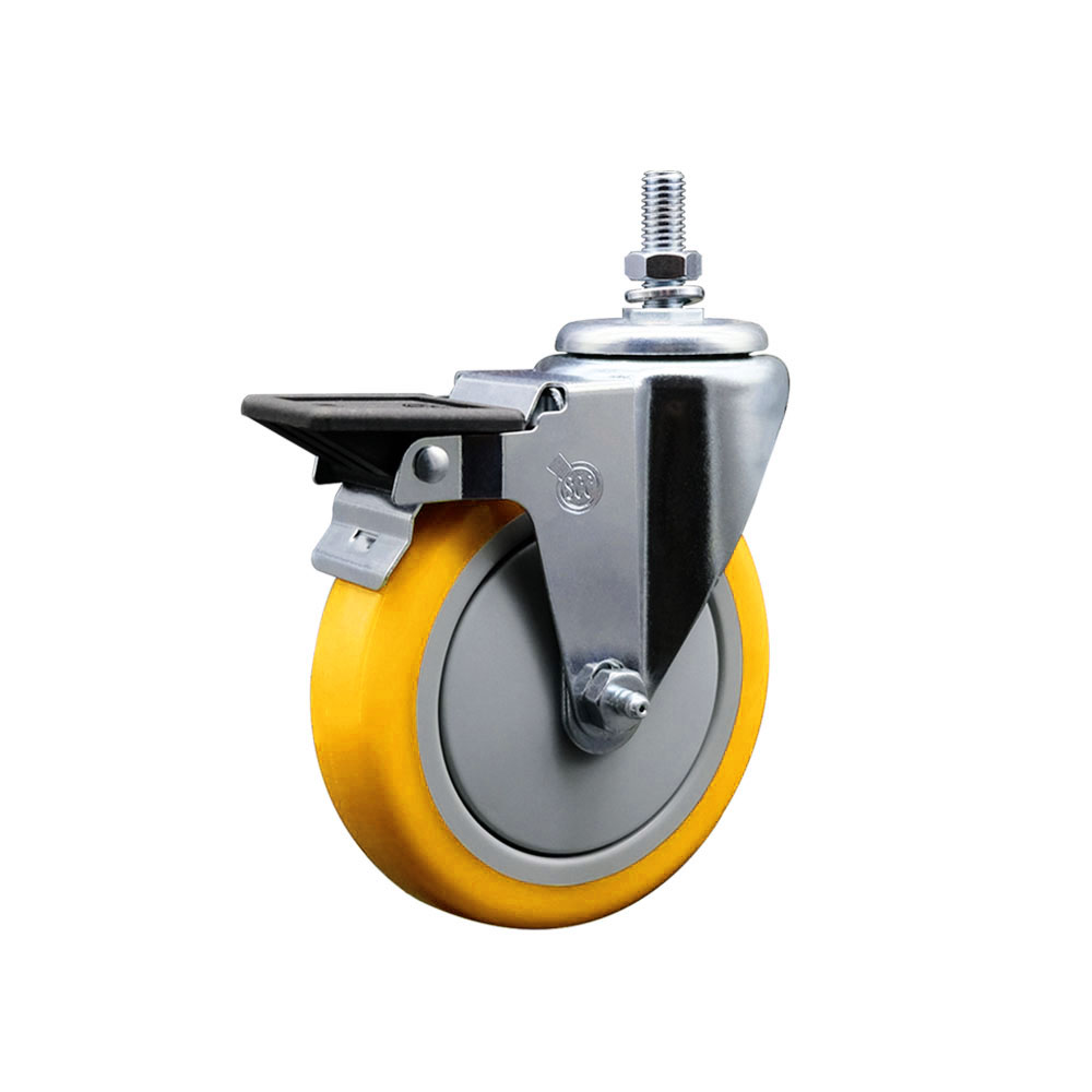 SCC-TS20S514-PPUB-YEL-PLB-121315 Polyurethane Swivel Threaded Stem Caster with 5 x 1.25 in. Yellow Wheel & 0.5 in. Stem & Posi Locking Brake